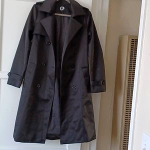 Womens Black Removable Hood Mid Weight Trench Coat Size S